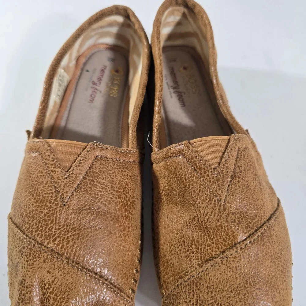 Bobs Womens W 8 Espadrille Memory Foam Brown Leather Look Textile Slip On‎ Shoe